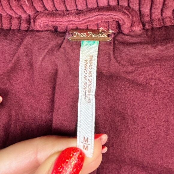 Free People Slouchy Dolman Moto Jacket Corduroy Burgundy Full Zip Lined Belted M - Picture 14 of 16